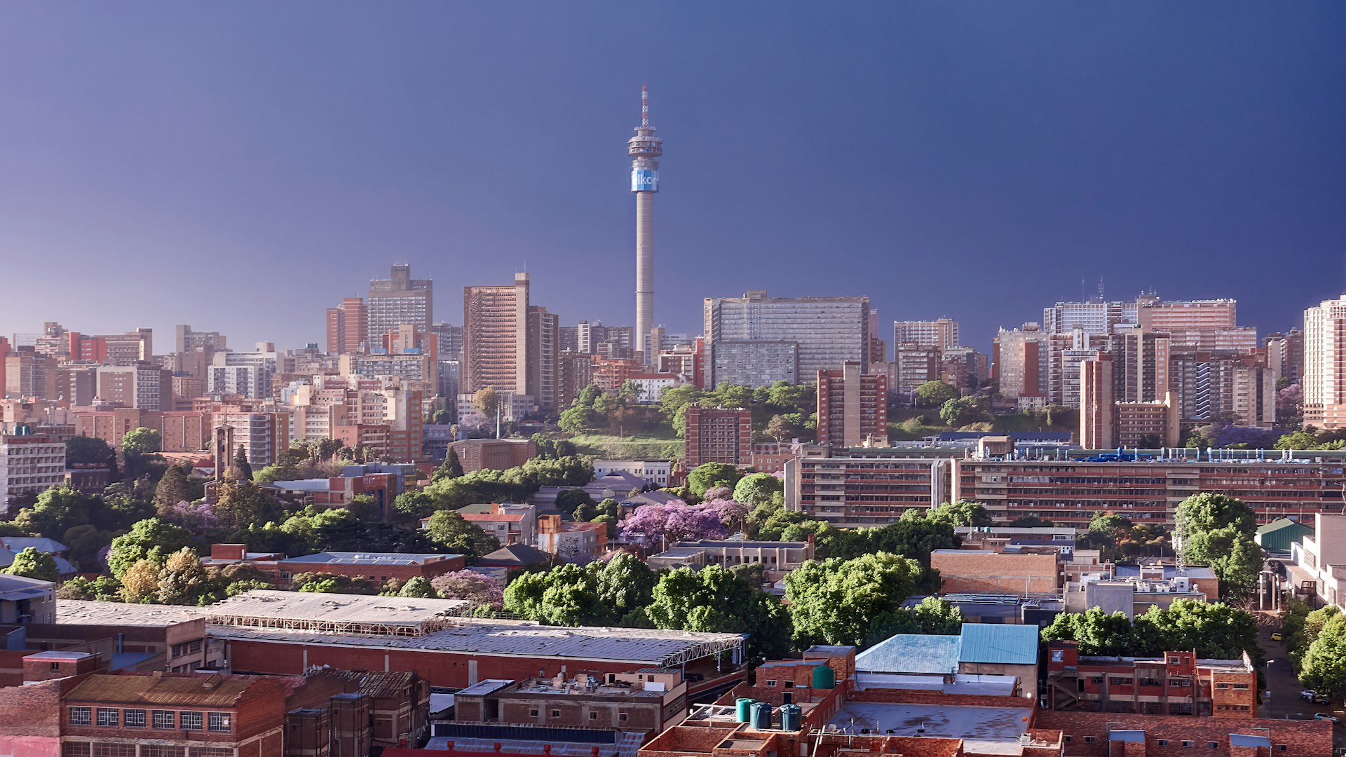 A view of the Johannesburg cityscape with tall buildings
