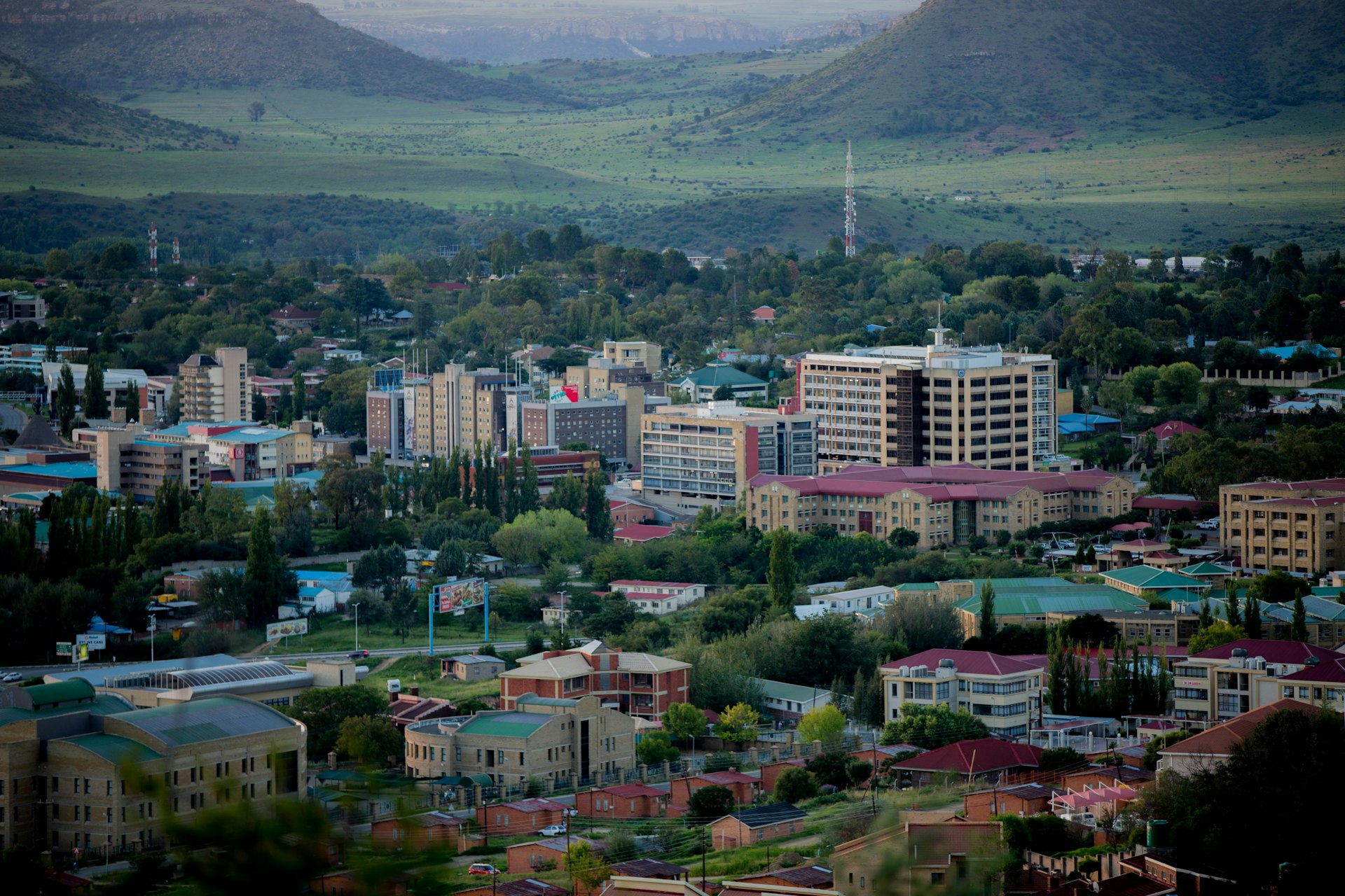 The Maseru cityscape with many buildings